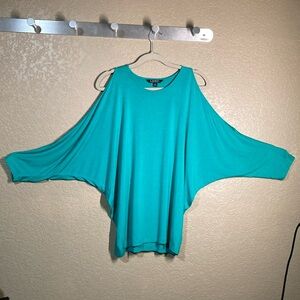 Ralph Lauren Large Dolman Cold Shoulder EUC T-Shirt Top Batwing Sleeves Teal